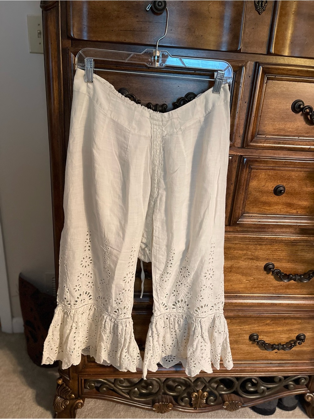 Magnolia Pearl White Eyelet Capris with Ruffle Hem